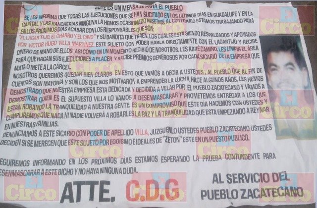 ¡El CDG colgó más narco-mantas en Zacatecas!