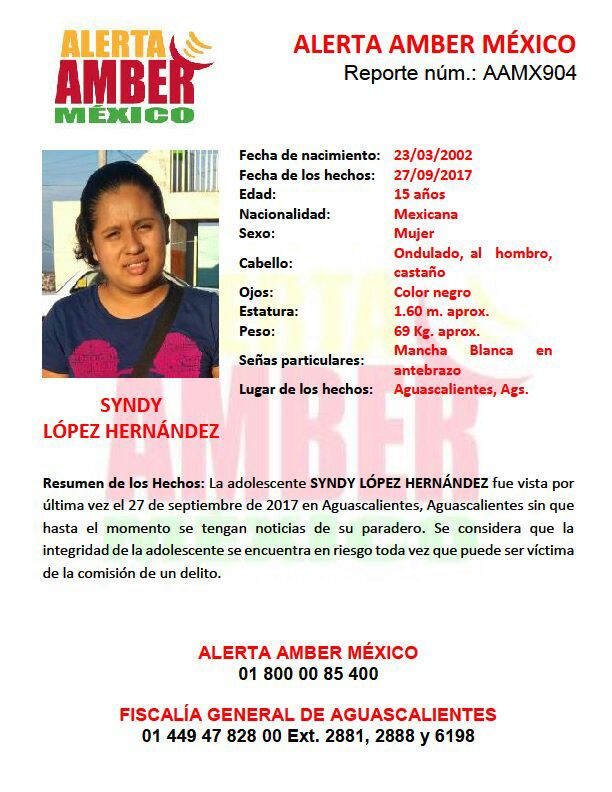 ¡Quinceañera desapareció en Aguascalientes y se activó la Alerta Amber!
