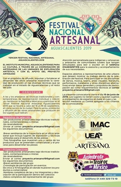 ¡Convocatoria para el Tercer Festival Nacional Artesanal Aguascalientes 2019!