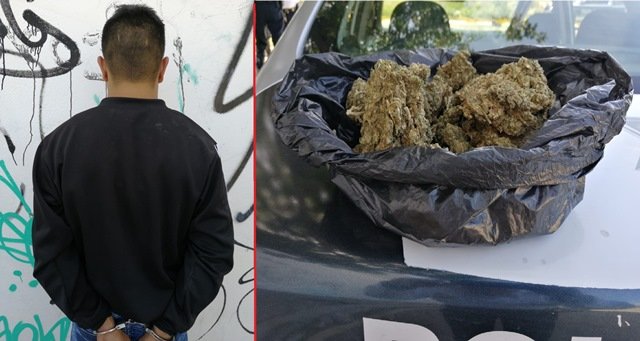 ¡Policías municipales de Aguascalientes detuvieron a vendedor de drogas con 335 gramos de marihuana!